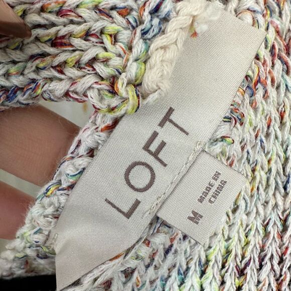 Loft Confetti Rainbow Knit Stocking Stitch Quarter Sleeve Side Slits Sweater M - Picture 6 of 7